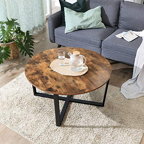 Salontafel Rond Industrieel Design | Houtlook en Staal | 88x47cm