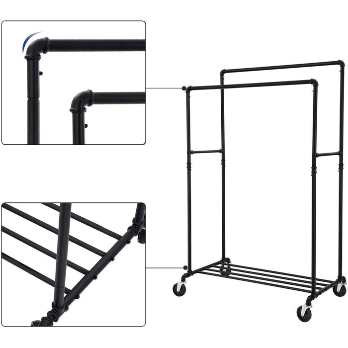 Garderoberek / Kledingrek op wielen Industrieel Design | Houtlook en Staal | 100x59x162cm - Industrieelinhuis.nl