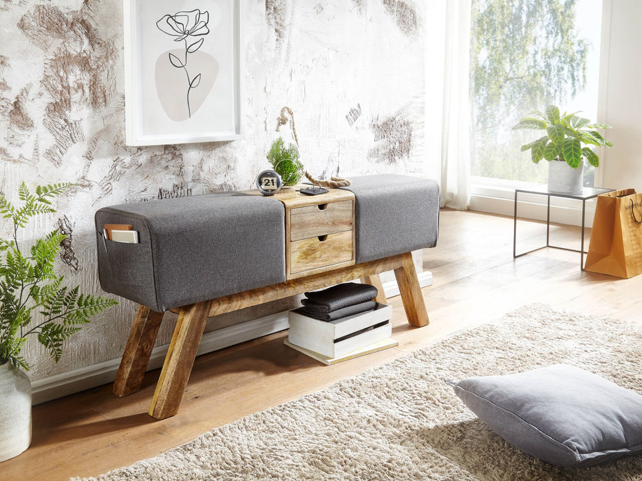 Design Turnbock Sitzbank Grau mit Schubladen 120x56x30 cm | Turnhocker Bank aus Stoff mit Stauraum | Hocker Garderobenbank Sitzhocker Springbock Turnbank - Industrieelinhuis.nl