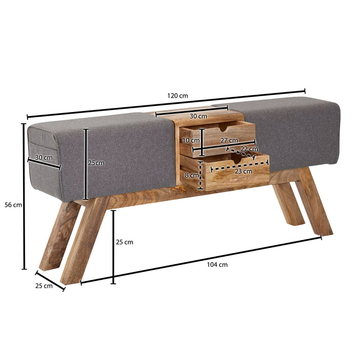 Design Turnbock Sitzbank Grau mit Schubladen 120x56x30 cm | Turnhocker Bank aus Stoff mit Stauraum | Hocker Garderobenbank Sitzhocker Springbock Turnbank - Industrieelinhuis.nl