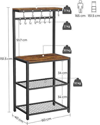 Keukenplank, magnetronplank met 12 haken en metalen frame, industrieel - Industrieelinhuis.nl