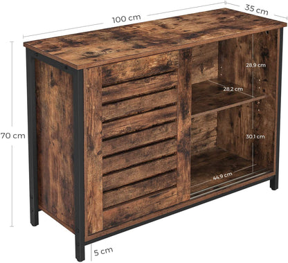 Laag kastje met deurtjes industrieel | Houtlook en Staal | 100x35x70cm