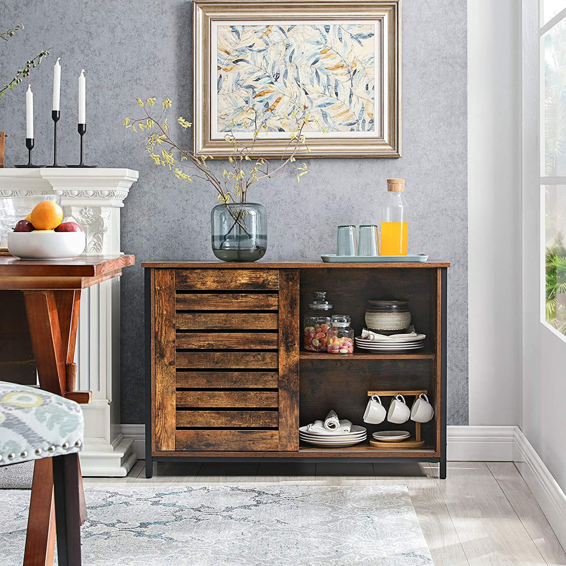 Laag kastje met deurtjes industrieel | Houtlook en Staal | 100x35x70cm