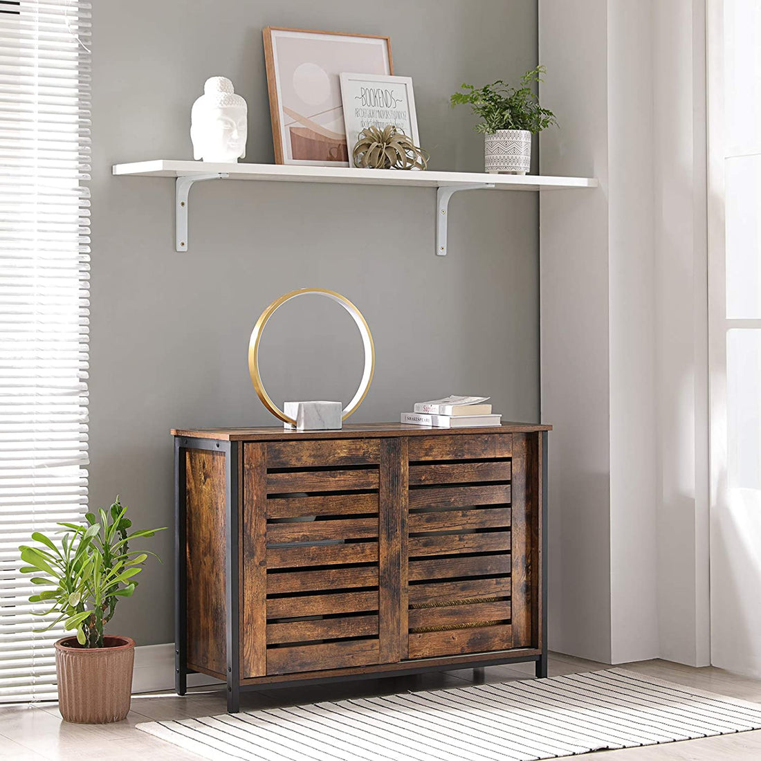 Laag kastje met deurtjes industrieel | Houtlook en Staal | 100x35x70cm