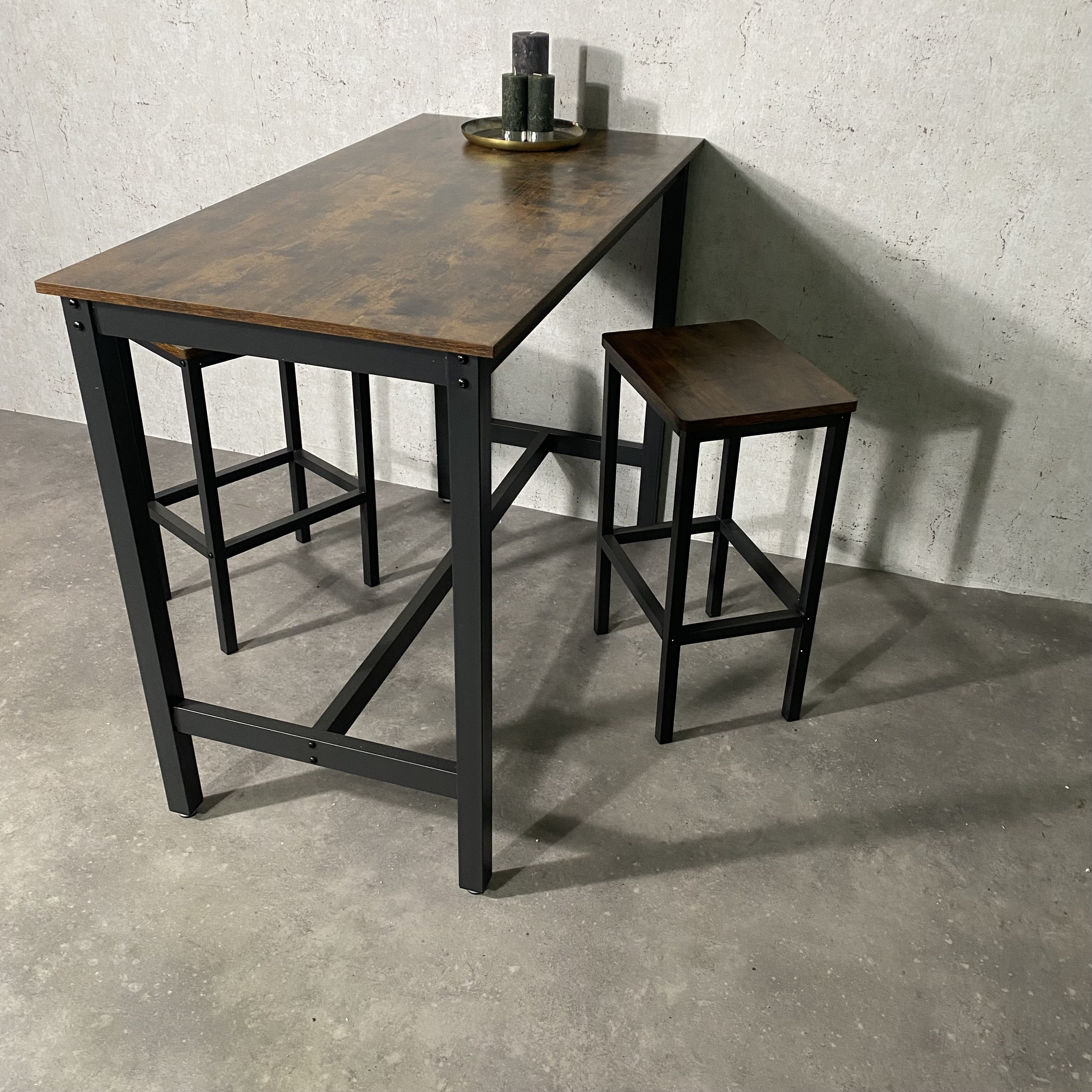 Bartafel met krukken (2) industrieel | Bartafel set