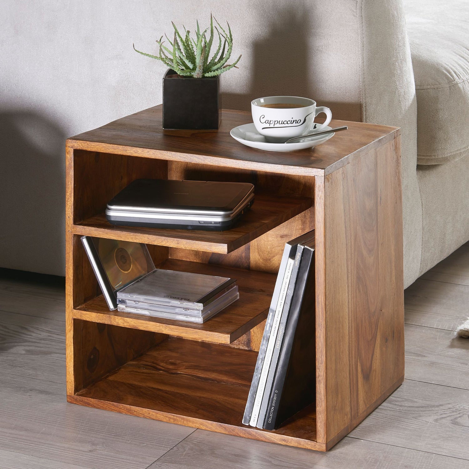 Bijzettafel 43x43x30 cm woonkamertafel massief houten nachtkastje
