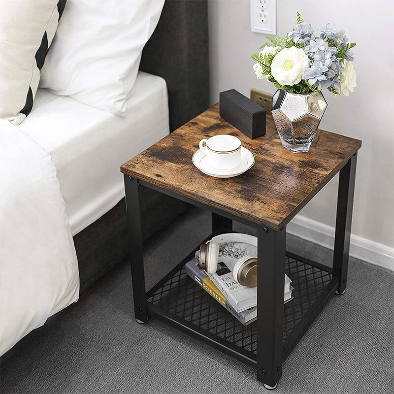 Bijzettafel Industrieel vierkant | Houtlook en Staal | 40.2x40.2x45cm