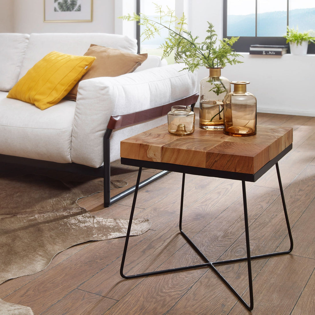 Bijzettafel acacia 45x45cm massief houten salontafel woonkamer