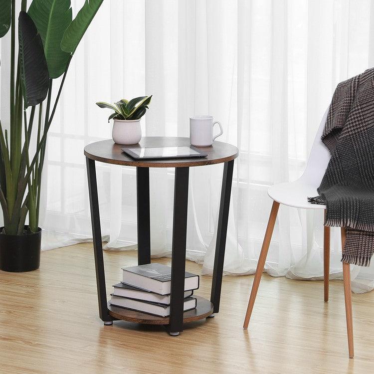 Bijzettafel rond Industrieel Design | Houtlook en Staal | 50x57cm