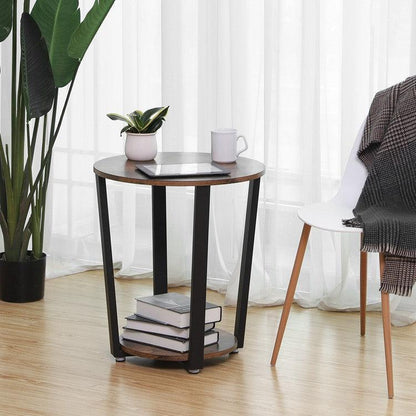 Bijzettafel rond Industrieel Design | Houtlook en Staal | 50x57cm