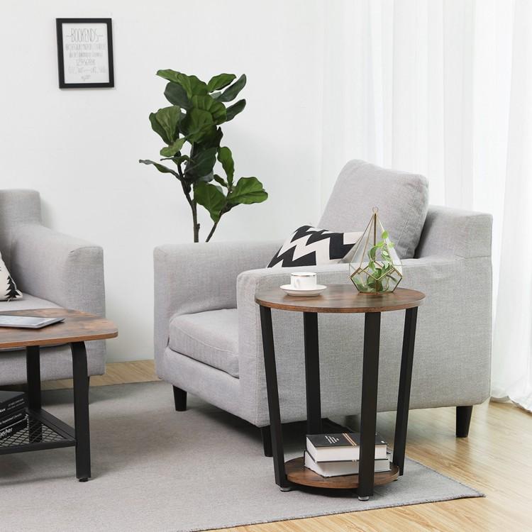 Bijzettafel rond Industrieel Design | Houtlook en Staal | 50x57cm