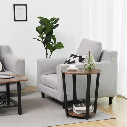 Bijzettafel rond Industrieel Design | Houtlook en Staal | 50x57cm