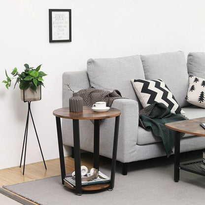 Bijzettafel rond Industrieel Design | Houtlook en Staal | 50x57cm