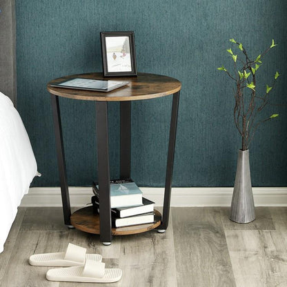 Bijzettafel rond Industrieel Design | Houtlook en Staal | 50x57cm