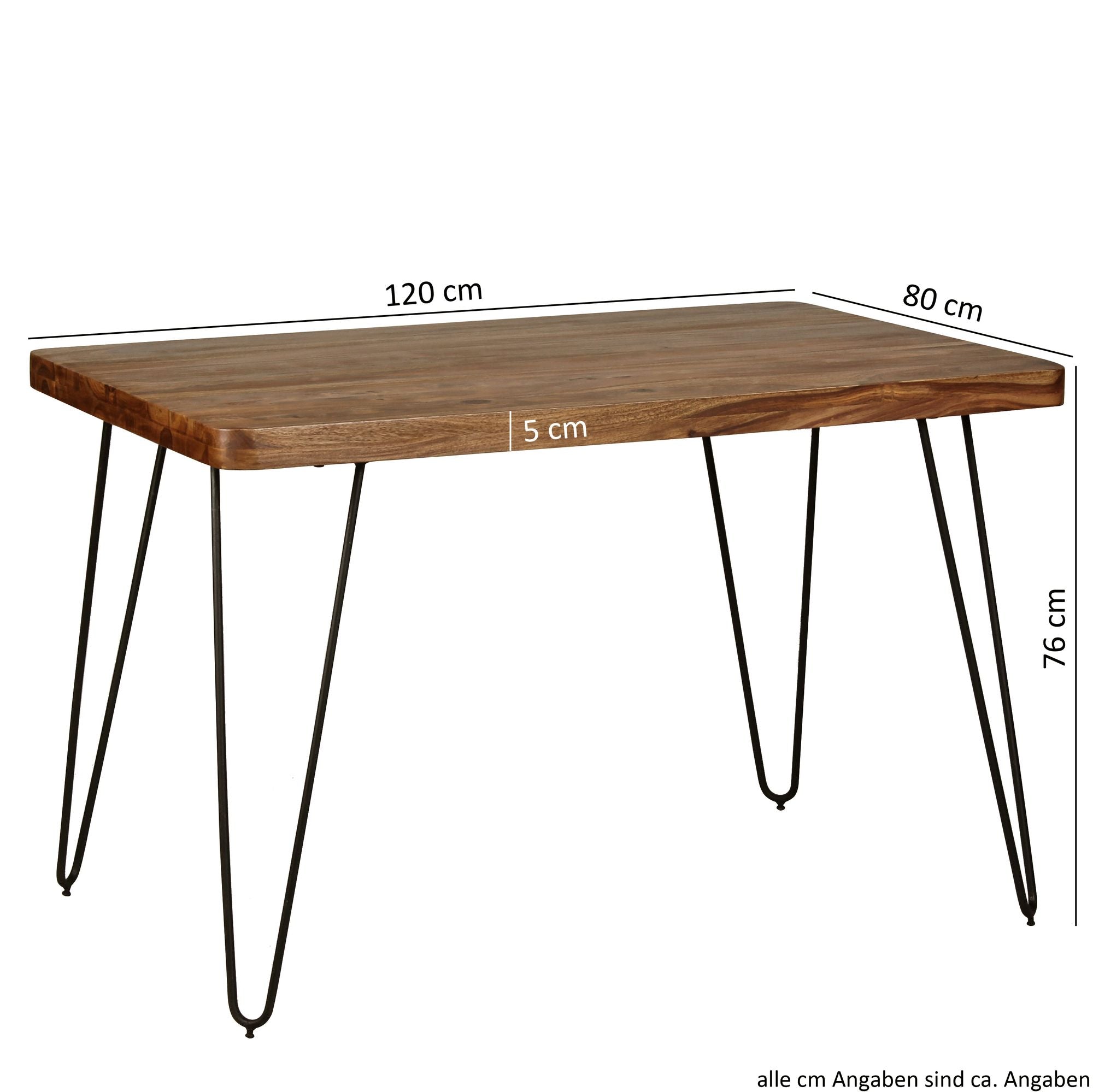 Eettafel Industrieel Design | Sheesham en Staal | 120-160-180-200
