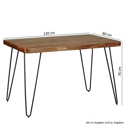 Eettafel Industrieel Design | Sheesham en Staal | 120-160-180-200