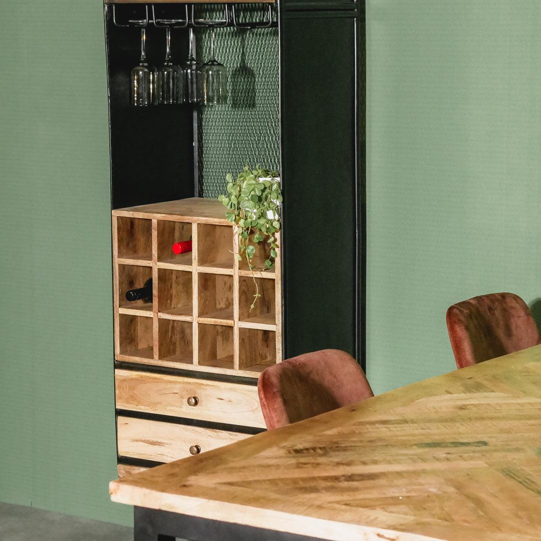 Eettafel Jax Visgraat industrieel | Mangohout en Staal | 200x90x76cm