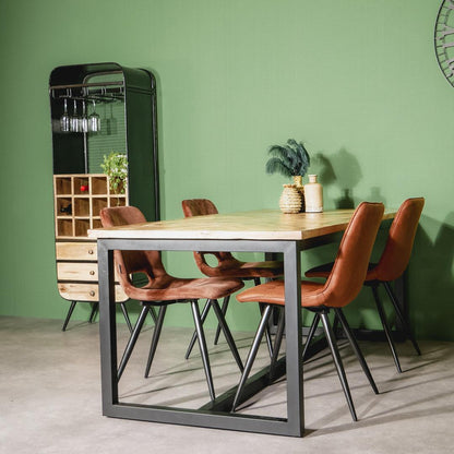 Eettafel Jax Visgraat industrieel | Mangohout en Staal | 200x90x76cm