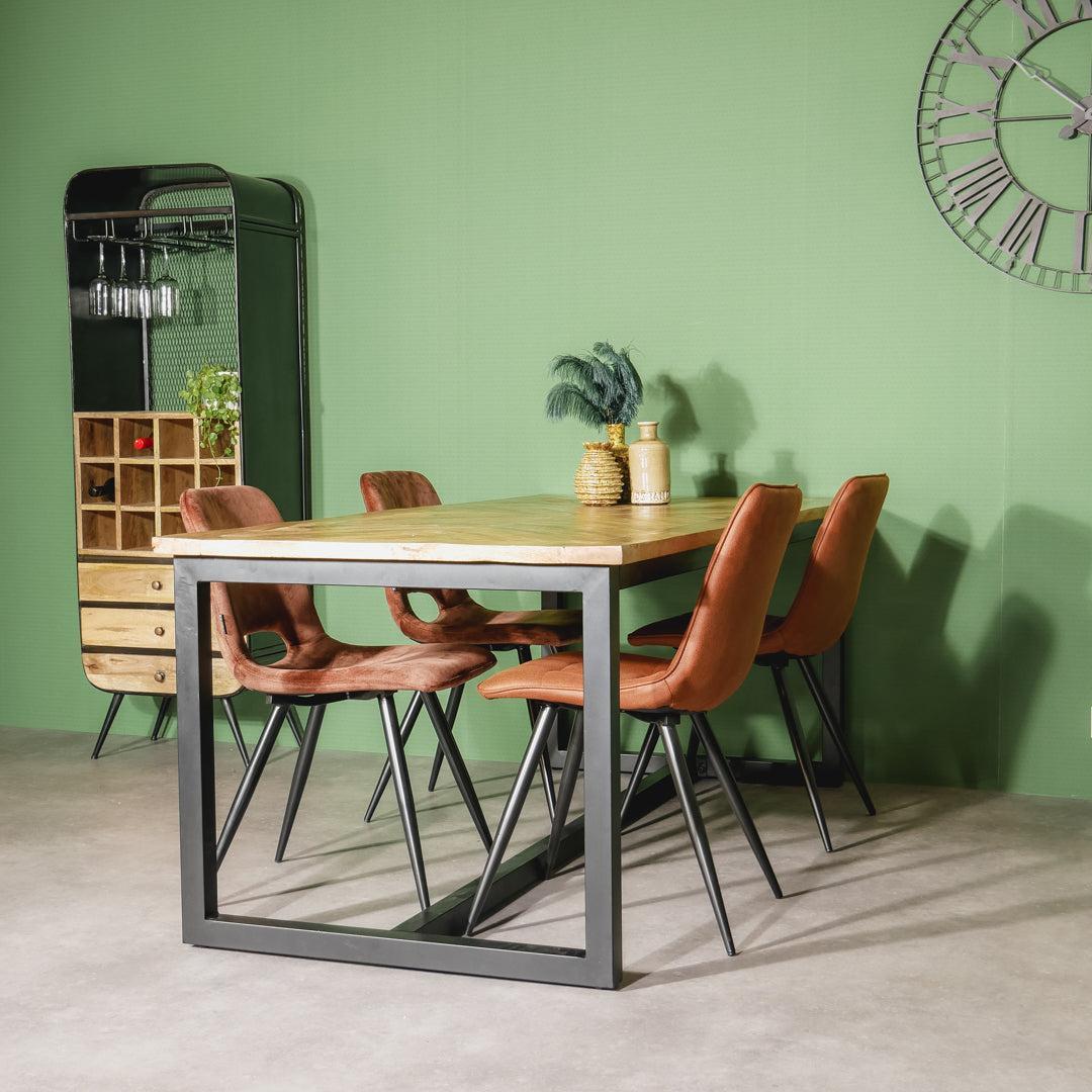 Eettafel Jax Visgraat industrieel | Mangohout en Staal | 200x90x76cm