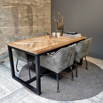 Eettafel Jax Visgraat industrieel | Mangohout en Staal | 200x90x76cm