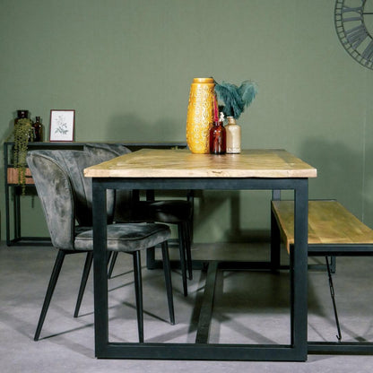 Eettafel Jax Visgraat industrieel | Mangohout en Staal | 200x90x76cm