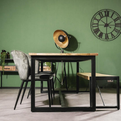 Eettafel Jax Visgraat industrieel | Mangohout en Staal | 200x90x76cm