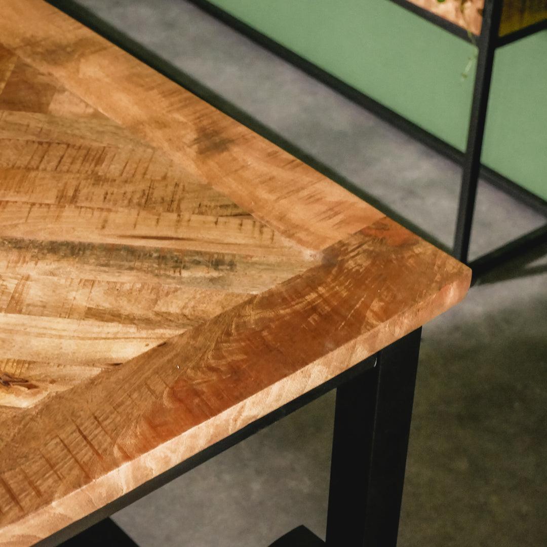 Eettafel Jax Visgraat industrieel | Mangohout en Staal | 200x90x76cm