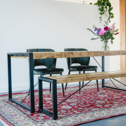 Eettafel bank industrieel | Mangohout en Staal | 100-120-140-160-180cm