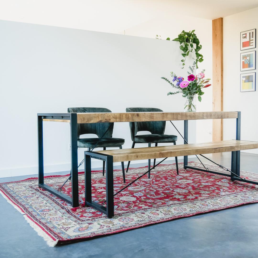 Eettafel bank industrieel | Mangohout en Staal | 100-120-140-160-180cm