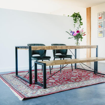 Eettafel bank industrieel | Mangohout en Staal | 100-120-140-160-180cm