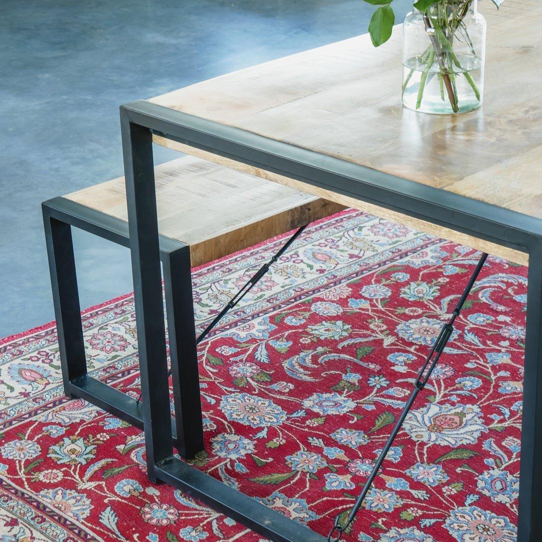 Eettafel bank industrieel | Mangohout en Staal | 100-120-140-160-180cm