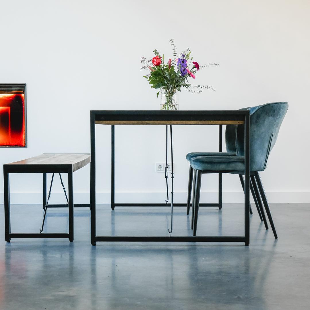Eettafel industrieel 140 cm | Mangohout en Staal | 140x80x76cm