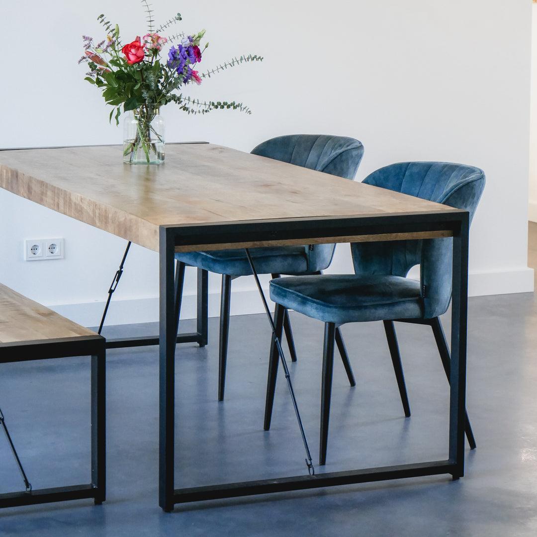 Eettafel industrieel 160 cm | Mangohout en Staal | 160x90x76cm