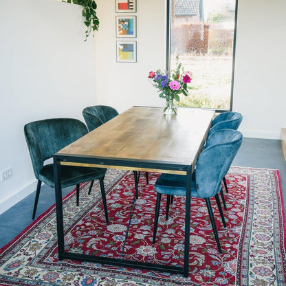 Eettafel industrieel 160 cm | Mangohout en Staal | 160x90x76cm