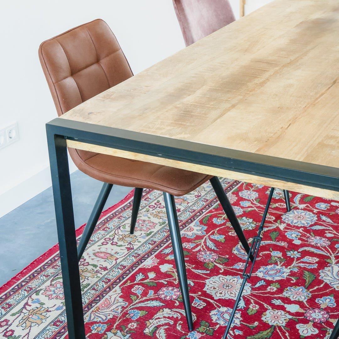 Eettafel industrieel 160 cm | Mangohout en Staal | 160x90x76cm