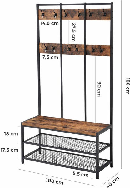 Garderoberek XL Industrieel Design | Houtlook en Staal | 100x40x186cm