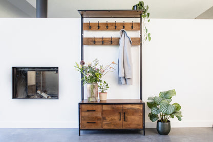 Garderoberek XL Industrieel Design | Mangohout en Staal | 100x40x190cm - Industrieelinhuis.nl