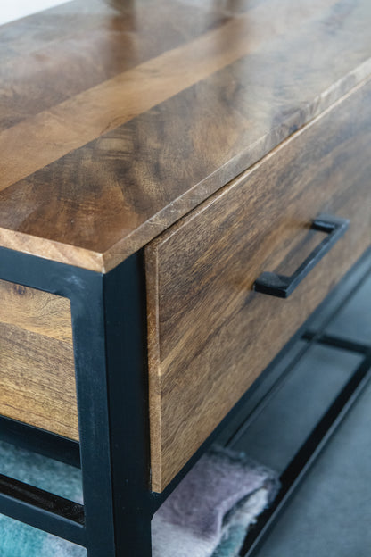 Garderoberek met Lade XL Industrieel Design | Mangohout en Staal | 100x40x190cm - Industrieelinhuis.nl