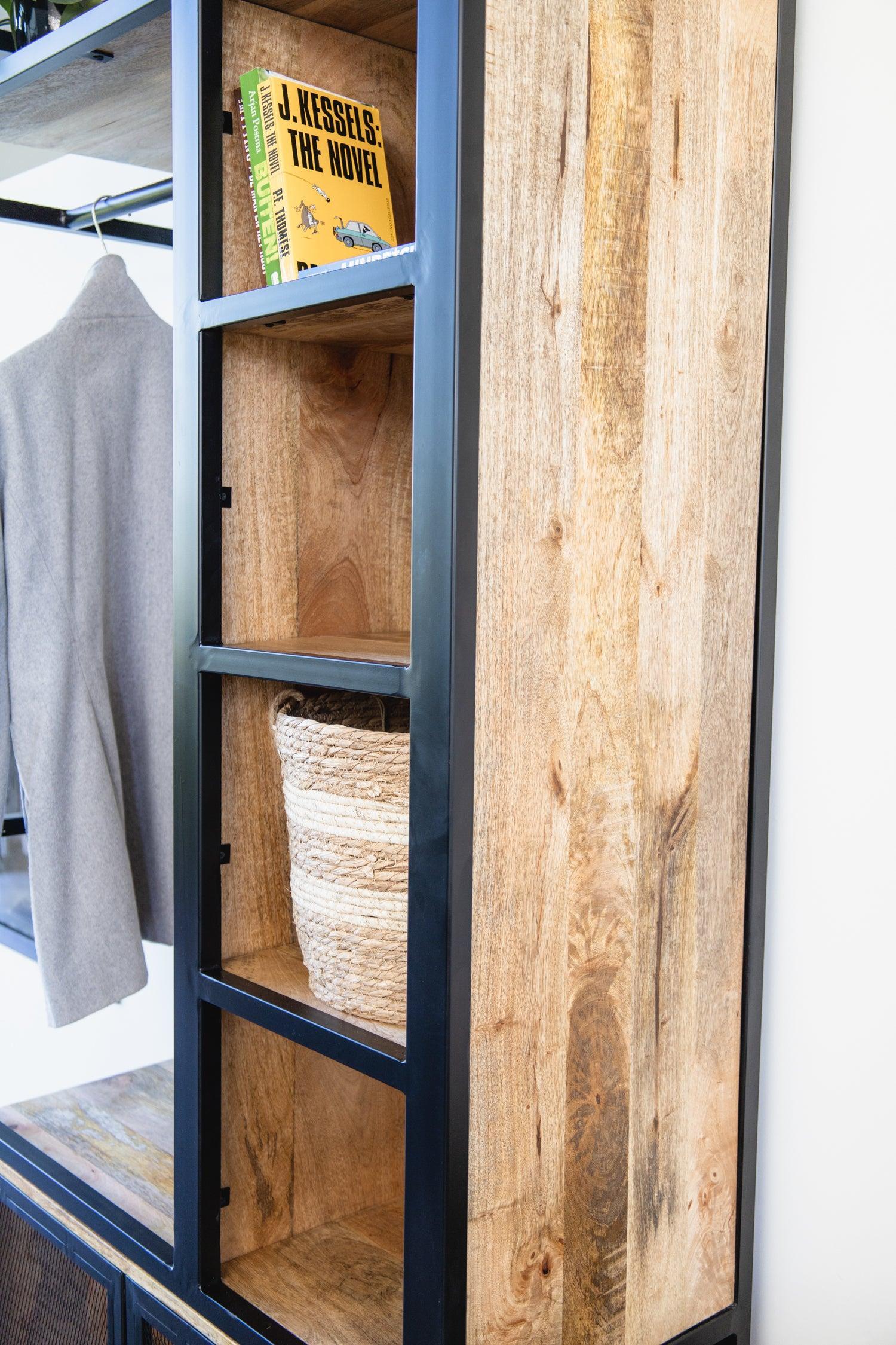 Garderoberek met rail en schappen Industrieel Design | Mangohout en Staal | 100x40x190cm - Industrieelinhuis.nl