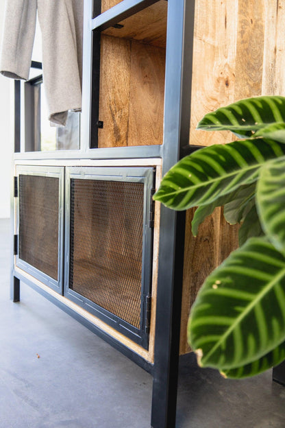 Garderoberek met rail en schappen Industrieel Design | Mangohout en Staal | 100x40x190cm
