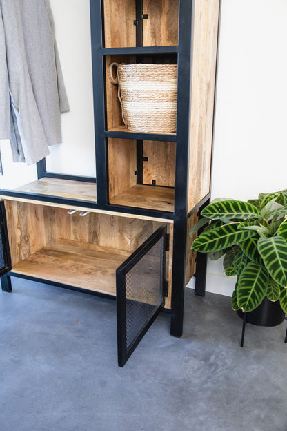Garderoberek met rail en schappen Industrieel Design | Mangohout en Staal | 100x40x190cm