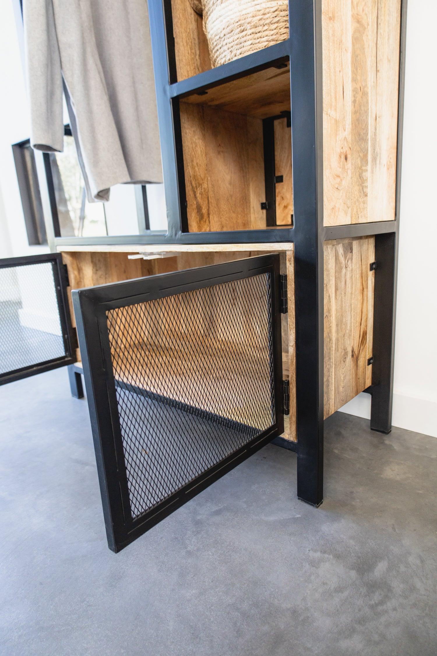 Garderoberek met rail en schappen Industrieel Design | Mangohout en Staal | 100x40x190cm