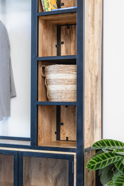 Garderoberek met rail en schappen Industrieel Design | Mangohout en Staal | 100x40x190cm