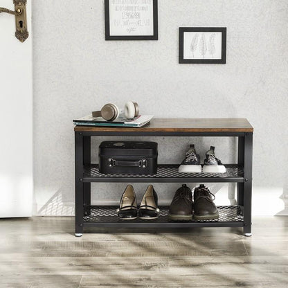 Industrieel schoenenrek | Houtlook en Staal | 73x30x45cm