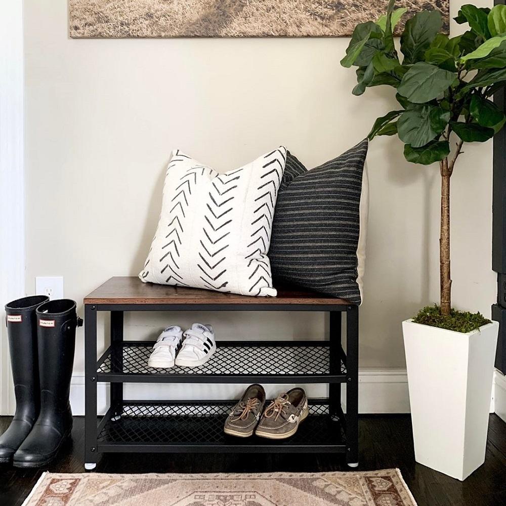 Industrieel schoenenrek | Houtlook en Staal | 73x30x45cm