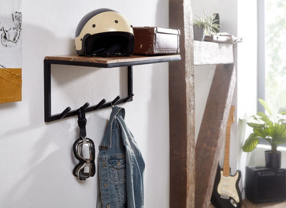 Wandkapstok hout metaal 70 cm kledingkast met plank hal haakstang