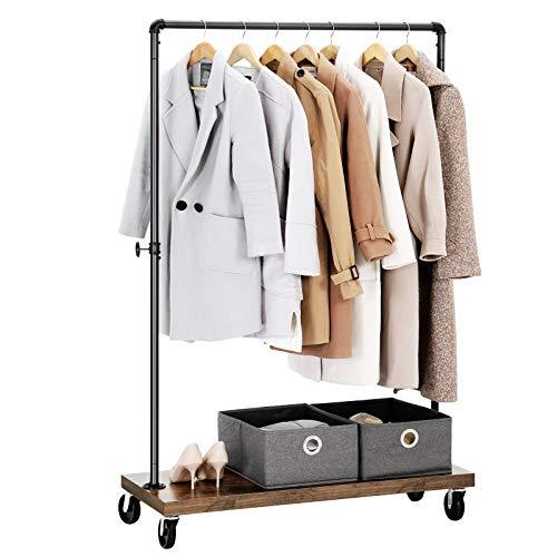 COSTWAY Kledingrek op wieltjes, verstelbare kledingstang, garderobestandaard met 4 wielen, kledingwagen van staal, rolgarderobe met plank, 188,5 x 115,5 x 48,5 cm COSTWAY Kledingrek op wieltjes, verstelbare kledingstang, garderobestandaard met 4 wielen, kledingwagen van staal, rolgarderobe met plank, 188,5 x 115,5 x 48,5 cm