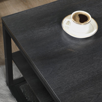 Salontafel zwart blad zwart hout Industrieel Design | Houtlook en Staal | 100x60x45cm