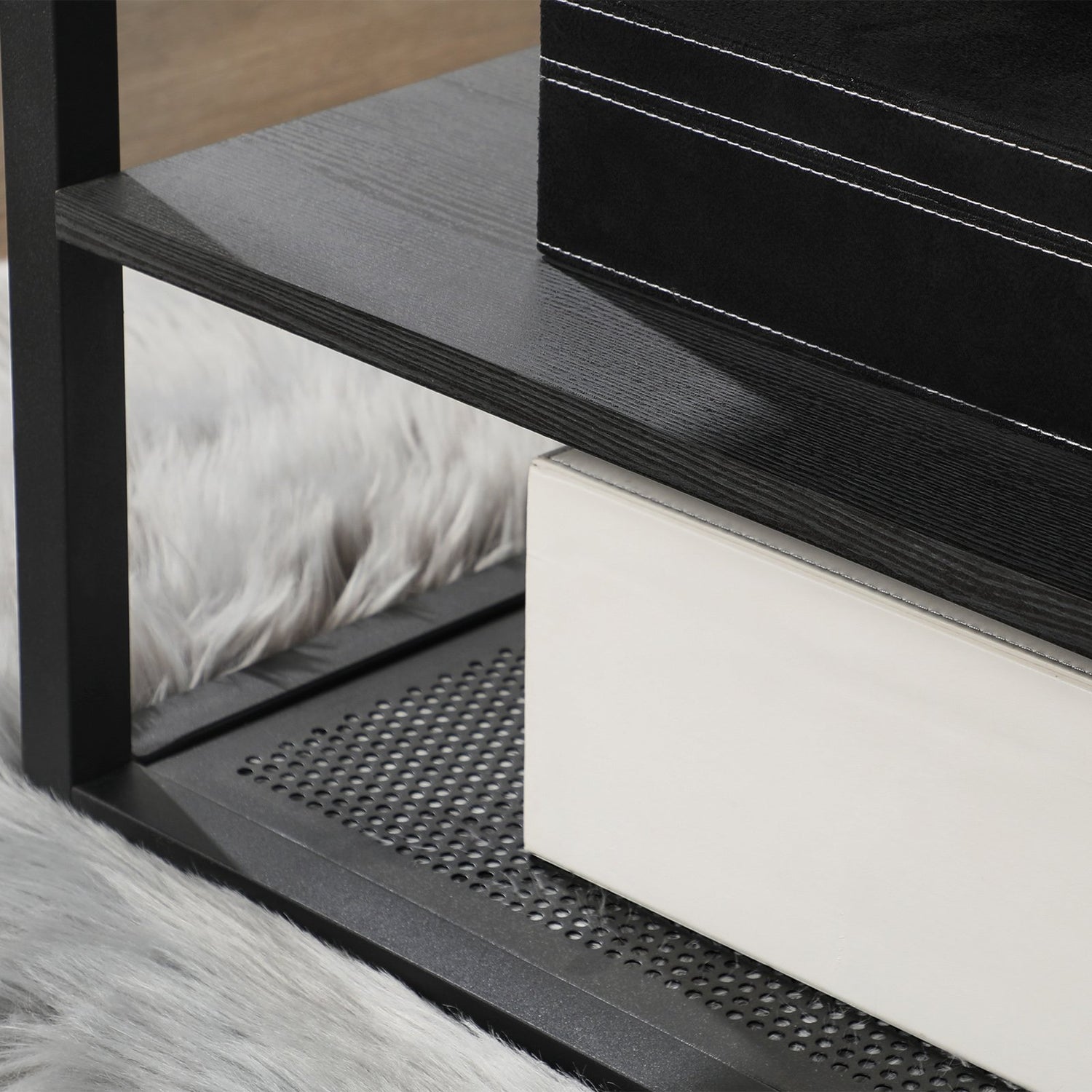 Salontafel zwart blad zwart hout Industrieel Design | Houtlook en Staal | 100x60x45cm