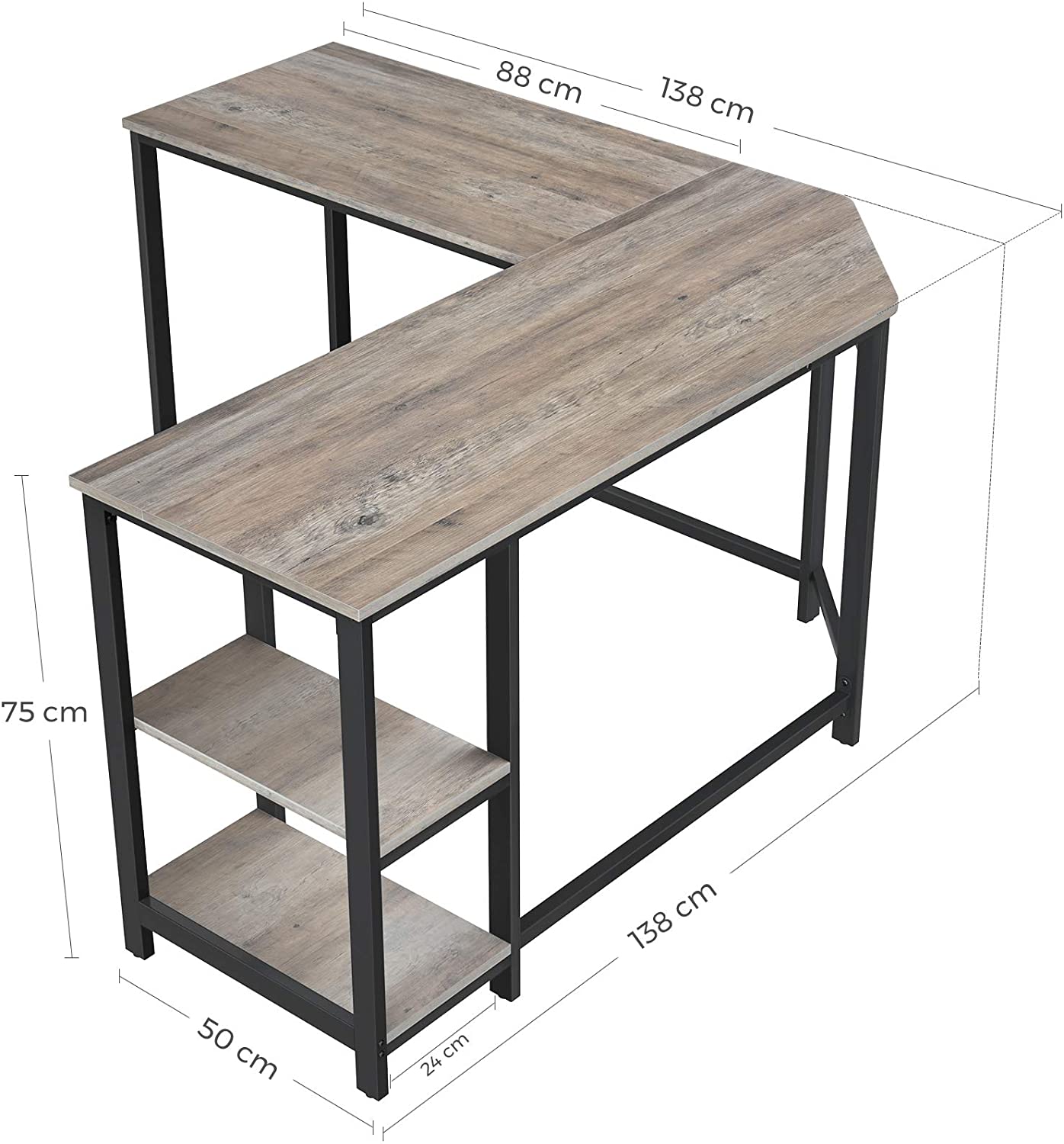 Hoekbureau Industrieel Design | Houtlook en Staal | 138x138x75cm - Industrieelinhuis.nl